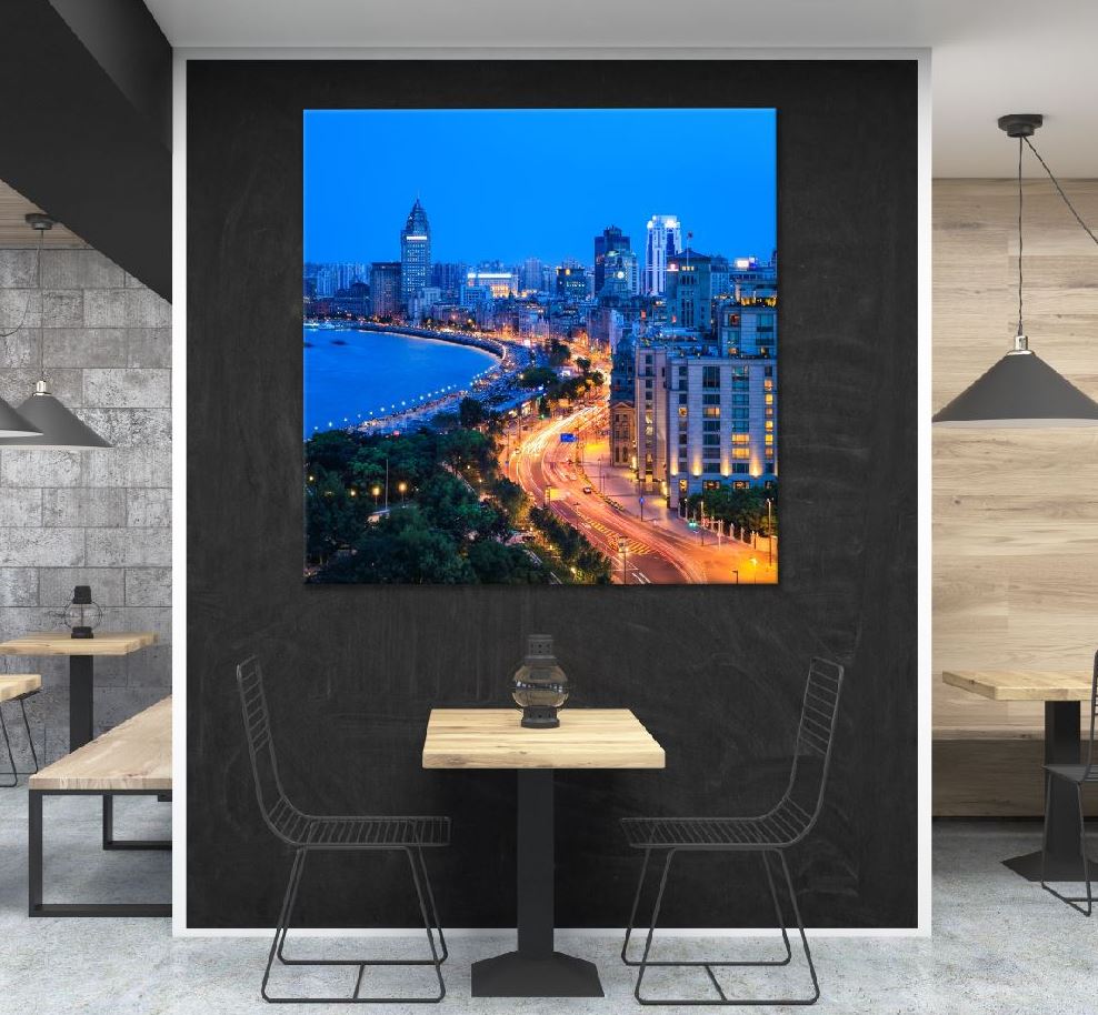 Square Canvas Shanghai Bund & Curved Light Photograph High Quality Print 100% Australian Made