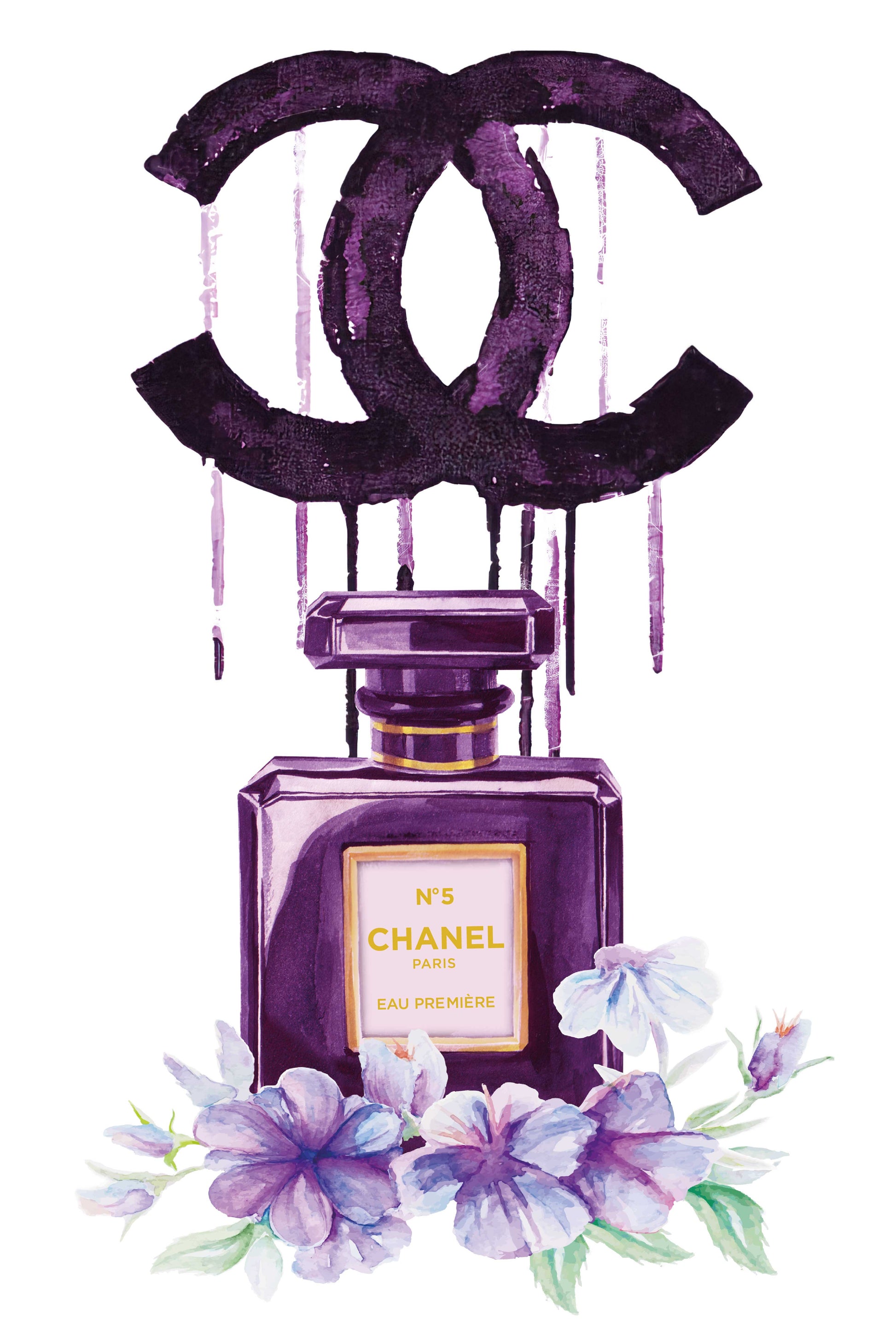 Purple Perfume Bottle & Logo Watercolor Painting Print 100% Australian Made