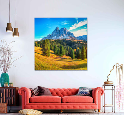 Square Canvas Pine Trees on Hill Mountain High Quality Print 100% Australian Made