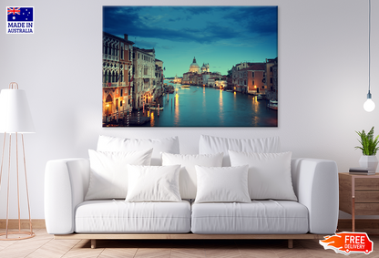 Boats On Sea & City In Italy Sky View Print 100% Australian Made