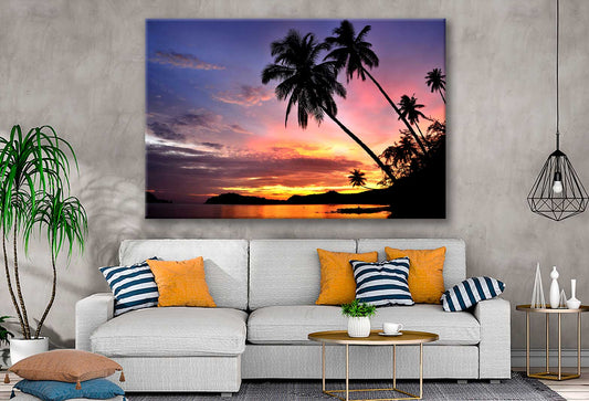 Bella Home Palm Trees With Sunset Sea Print Canvas Ready to hang
