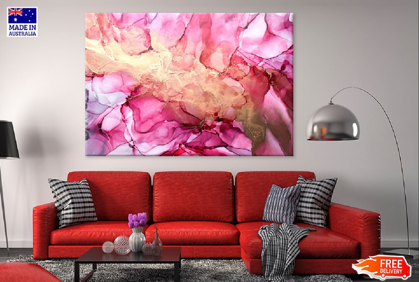 Pink & Gold Abstract Painting Art Print 100% Australian Made