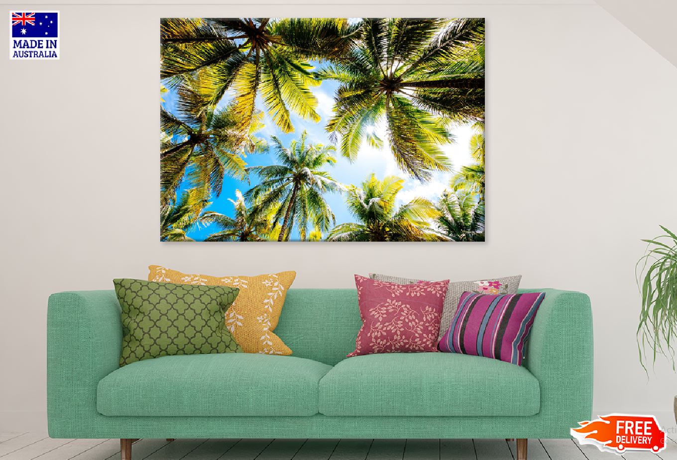 Palm Trees Bottom View & Blue Sky Photograph Print 100% Australian Made