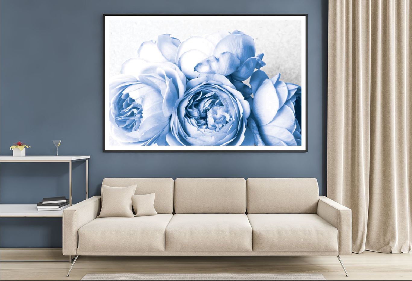 Blue Peony Flowers Closeup View Photograph Home Decor Premium Quality Poster Print Choose Your Sizes