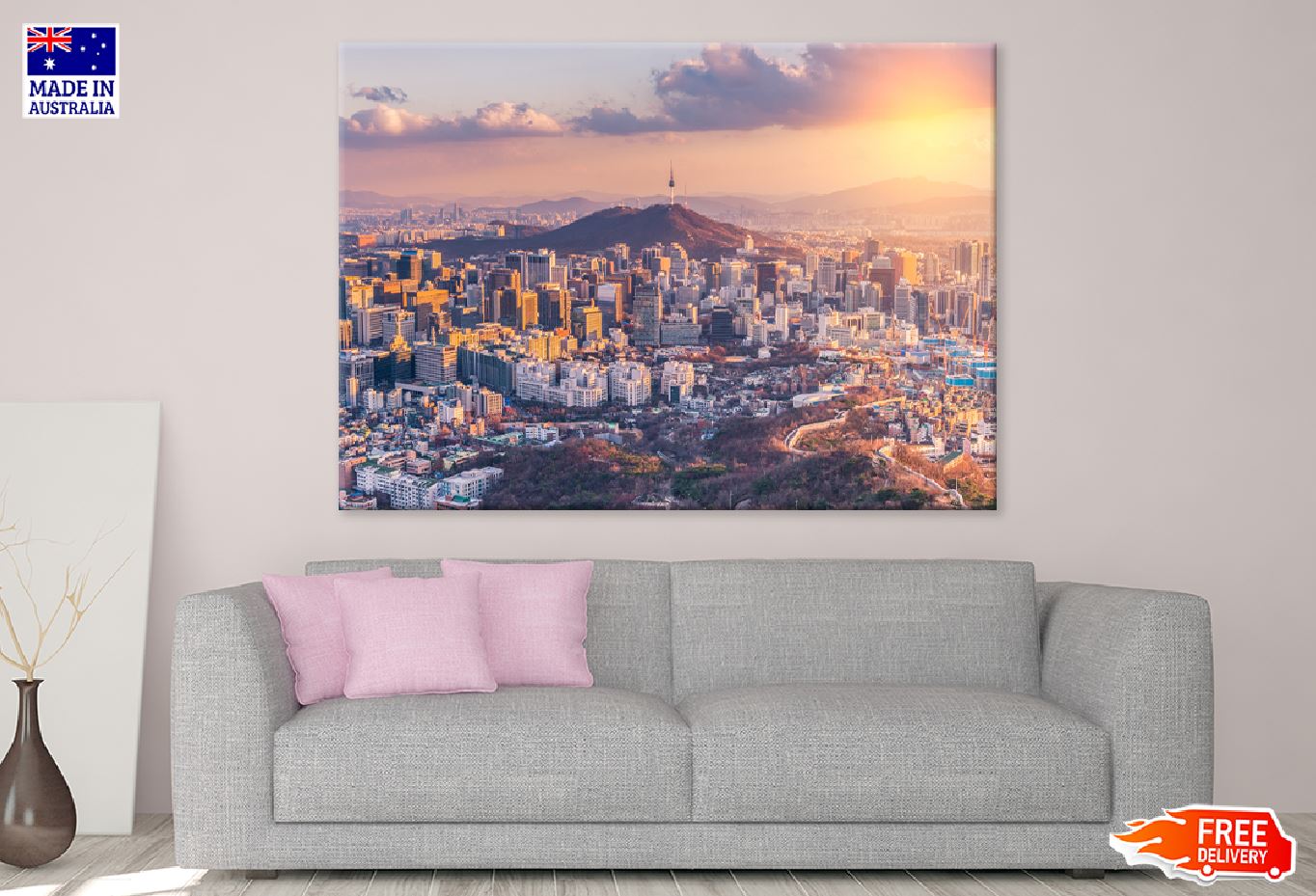 Sunset at Seoul City Skyline View Photograph Print 100% Australian Made