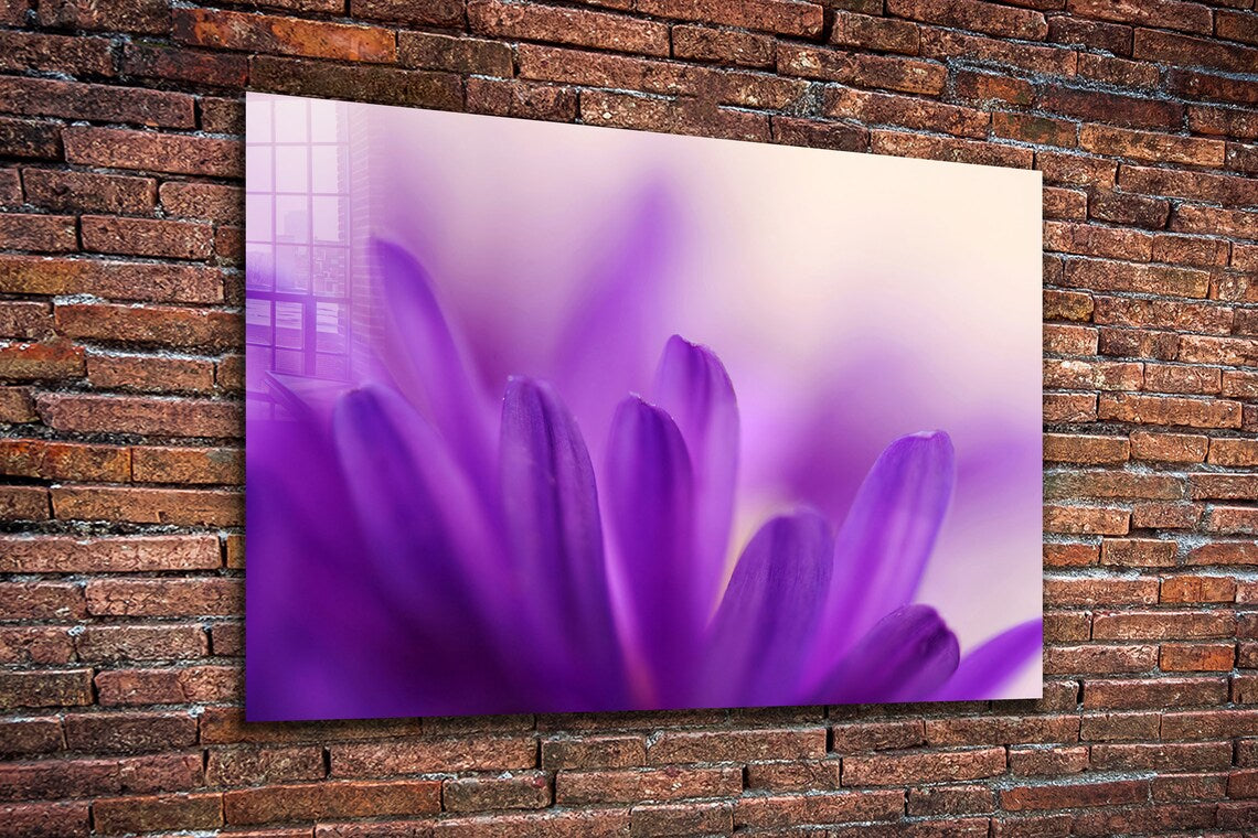 Purple Flower Petals Print Tempered Glass Wall Art 100% Made in Australia Ready to Hang