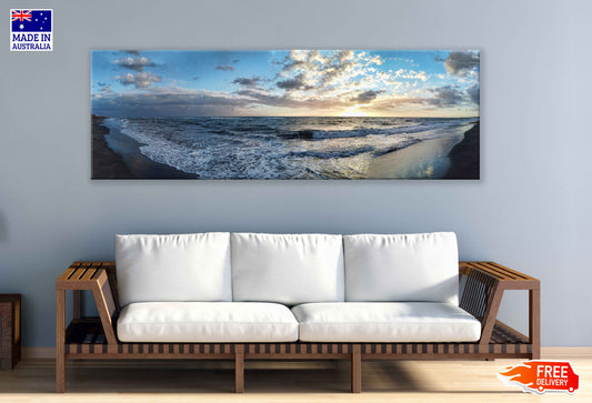 Panoramic Canvas Roman Beach Waves View Photograph High Quality 100% Australian Made Wall Canvas Print Ready to Hang