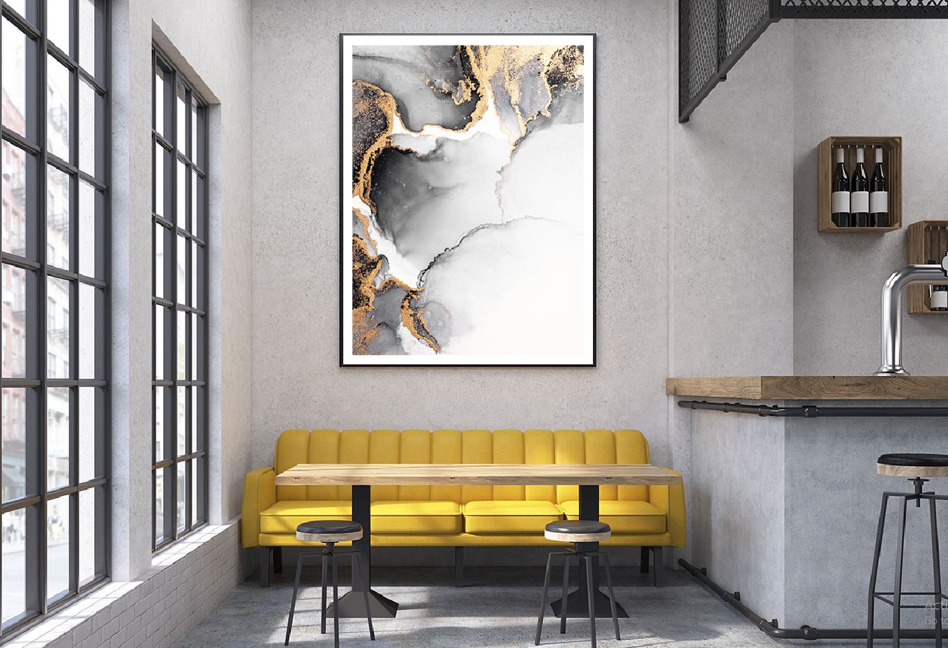 Black Grey & Gold Ink Abstract Design Home Decor Premium Quality Poster Print Choose Your Sizes