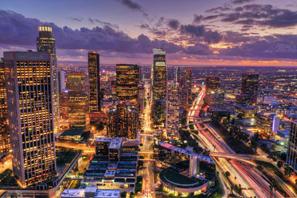 Downtown Los Angeles Night View Photograph Print 100% Australian Made