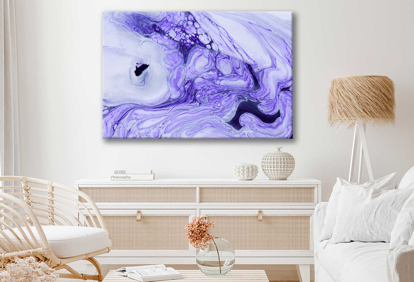 Bella Home White Purple Fluid Abstract Art Print Canvas Ready to hang