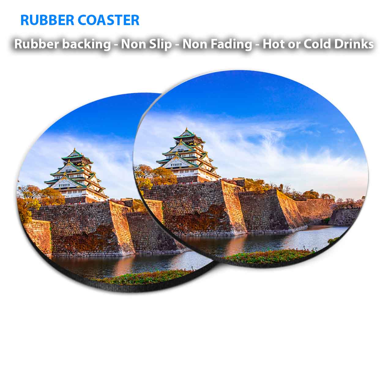 Osaka Castle With Blue Sky in Japan Coasters Wood & Rubber - Set of 6 Coasters