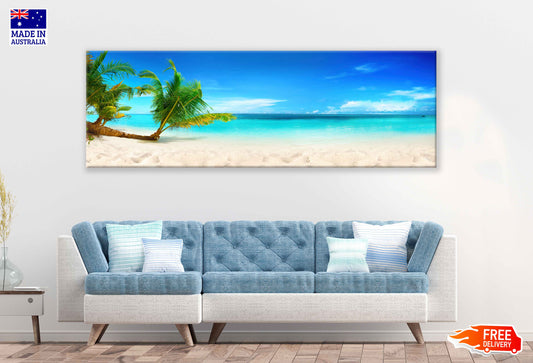 Panoramic Canvas White Sand Ocean Sea View Photograph High Quality 100% Australian Made Wall Canvas Print Ready to Hang