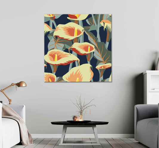 Square Canvas Orange Lily Flowers Vector Design High Quality Print 100% Australian Made