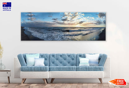 Panoramic Canvas Roman Beach Waves View Photograph High Quality 100% Australian Made Wall Canvas Print Ready to Hang
