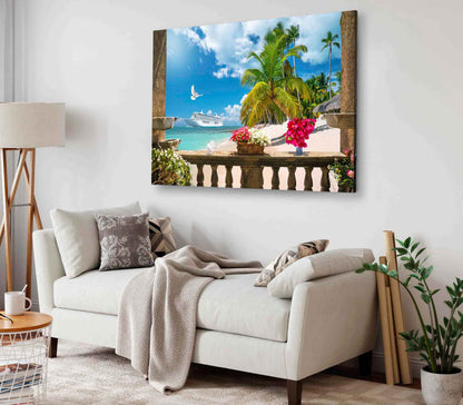 Bella Home Beach View & Palm Trees Digital Print Canvas Ready to hang