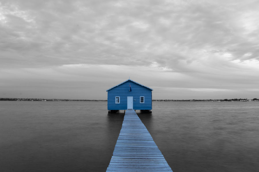 Blue House Over Lake B&W View Photograph Print 100% Australian Made