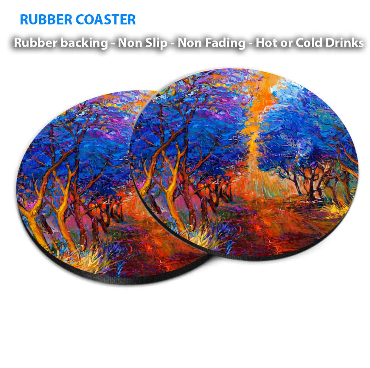 Forest & Sunset Painting Coasters Wood & Rubber - Set of 6 Coasters