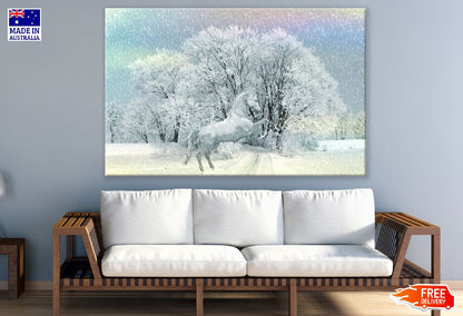 White Horse in Snow Painting Print 100% Australian Made