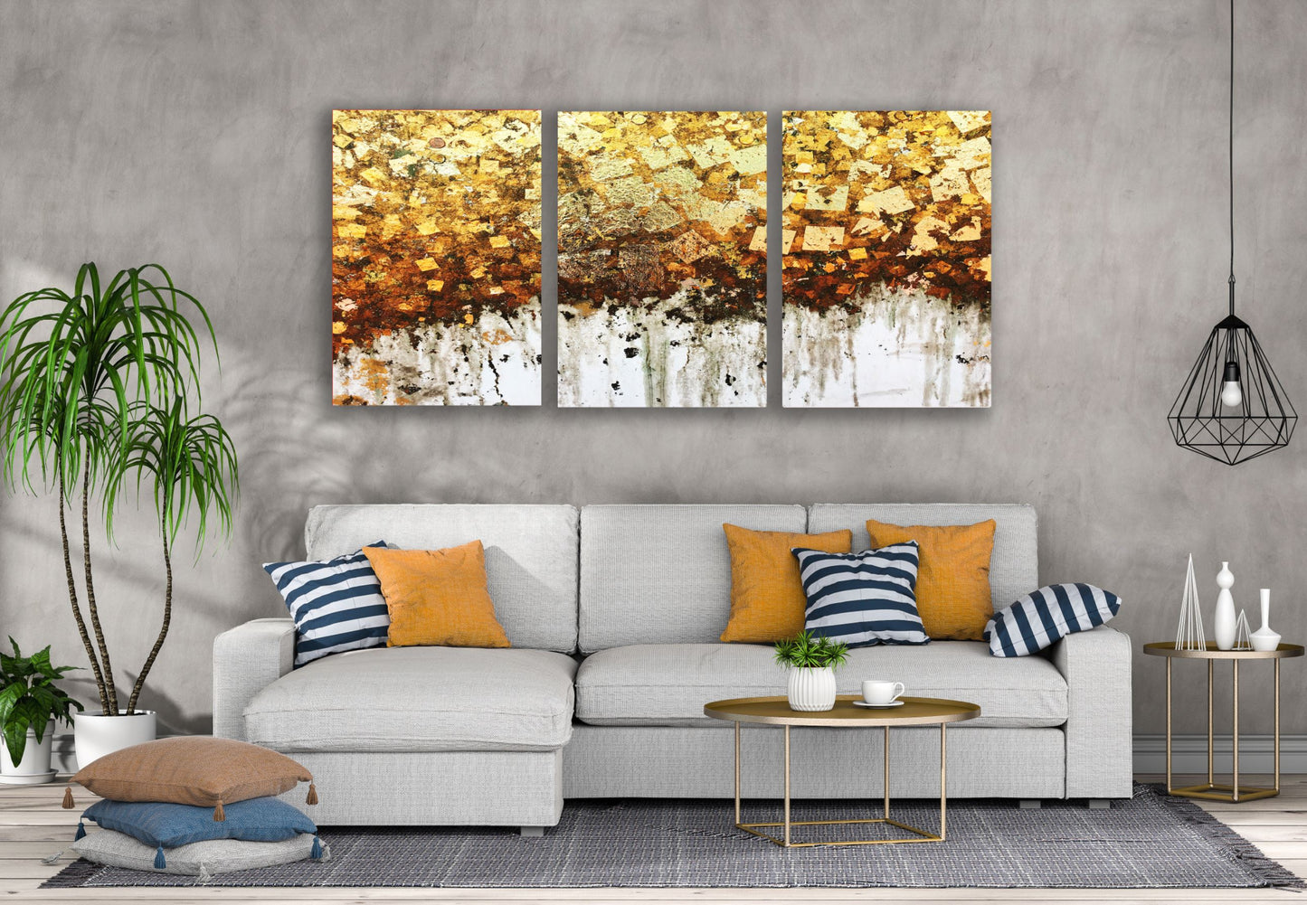 3 Set of Golden Abstract Design High Quality Print 100% Australian Made Wall Canvas Ready to Hang