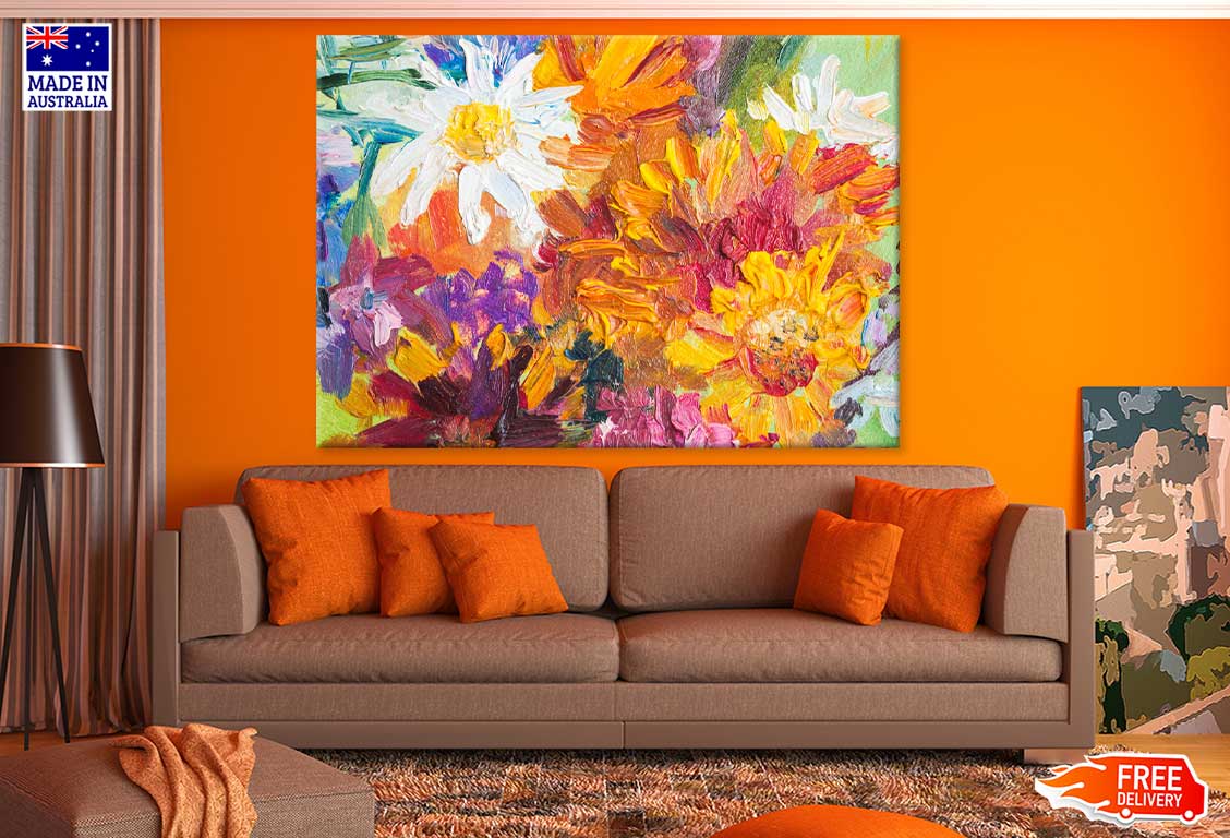 White Orange Flowers Oil Painting Print 100% Australian Made