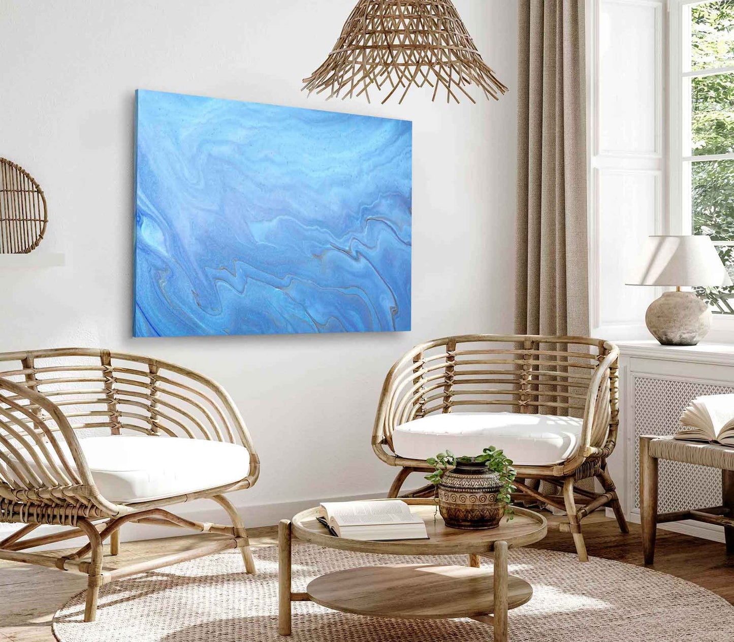 Bella Home Light Blue Fluid Abstract Design Print Canvas Ready to hang