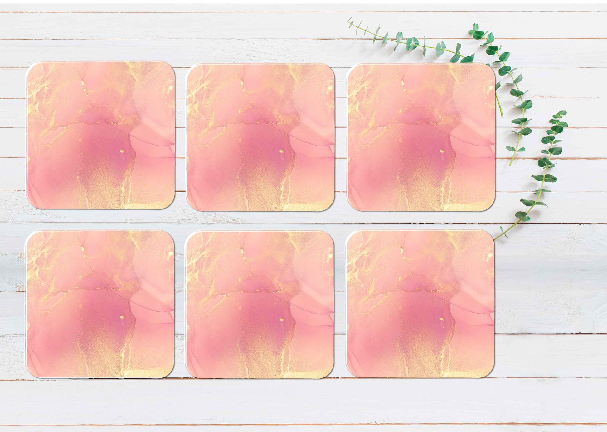 Beige Pink Gold Splash Abstract Coasters Wood & Rubber - Set of 6 Coasters