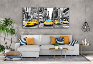 3 Set of Taxis on City B&W Photograph High Quality Print 100% Australian Made Wall Canvas Ready to Hang