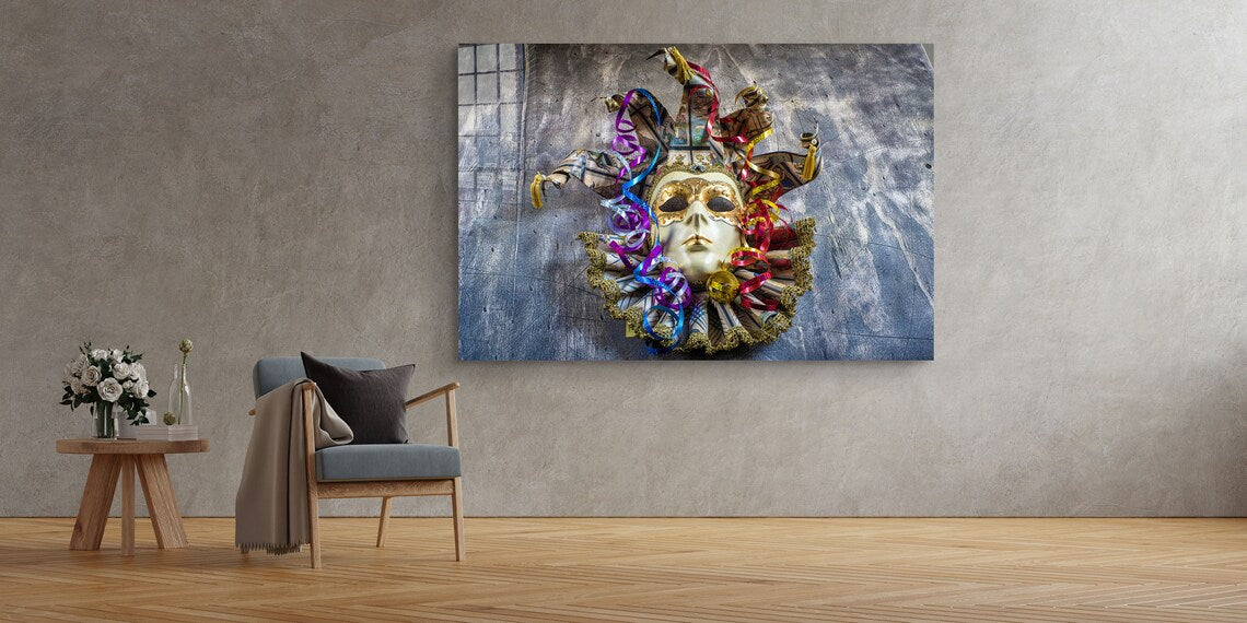 Festival Mask Design Print Tempered Glass Wall Art 100% Made in Australia Ready to Hang