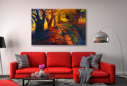 Bella Home Autumn Forest & Sky Oil Painting Print Canvas Ready to hang