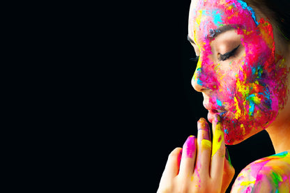 Model Girl & Colorful Face Photograph Paint Print 100% Australian Made