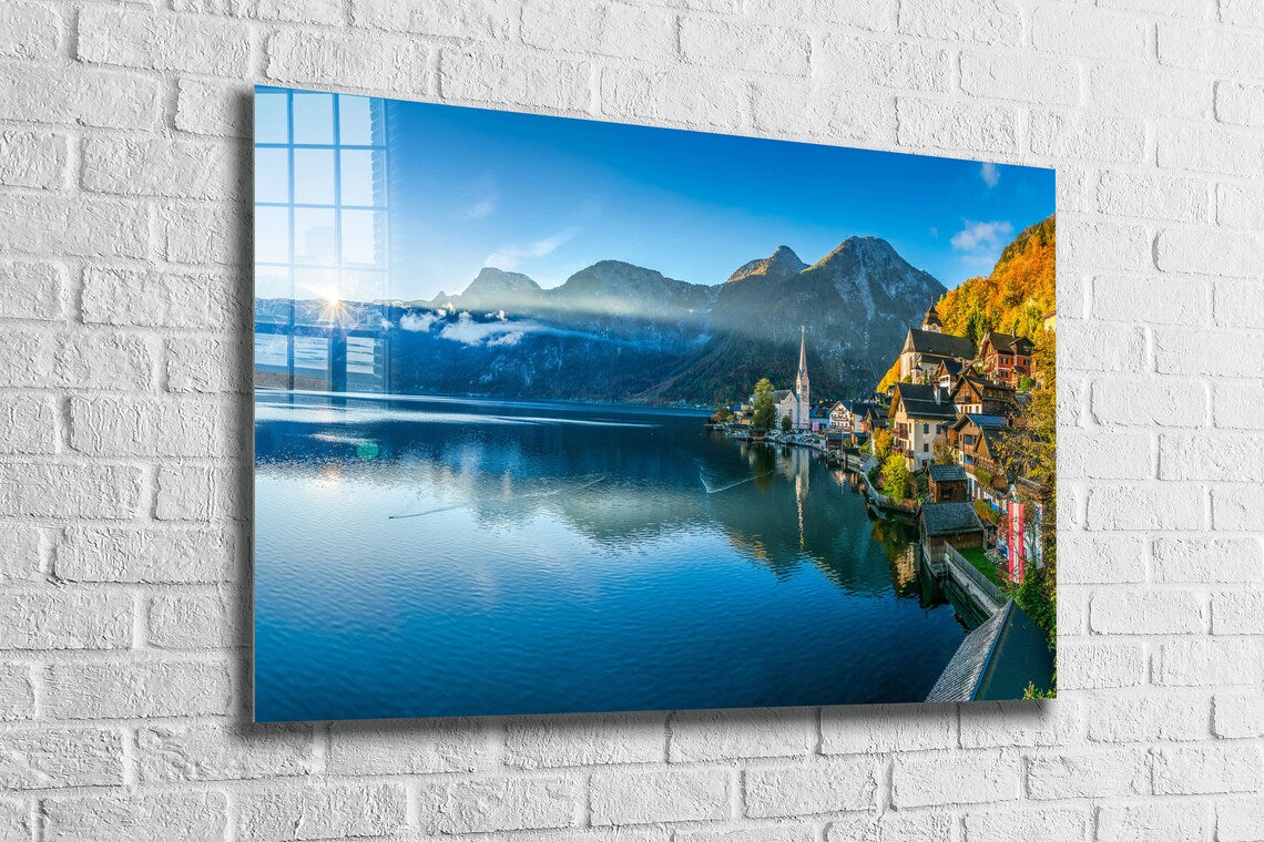 Hallstatt Village Lake Print Tempered Glass Wall Art 100% Made in Australia Ready to Hang