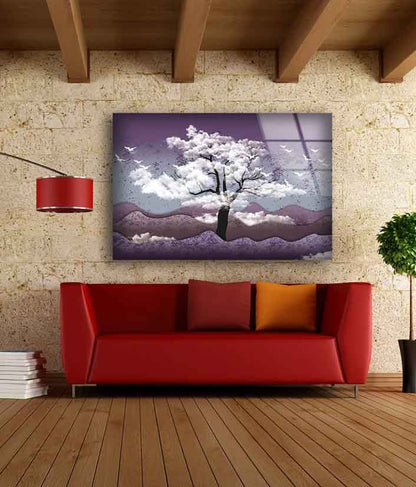 Tree & Mountain Vector Art Design Acrylic Glass Print Tempered Glass Wall Art 100% Made in Australia Ready to Hang