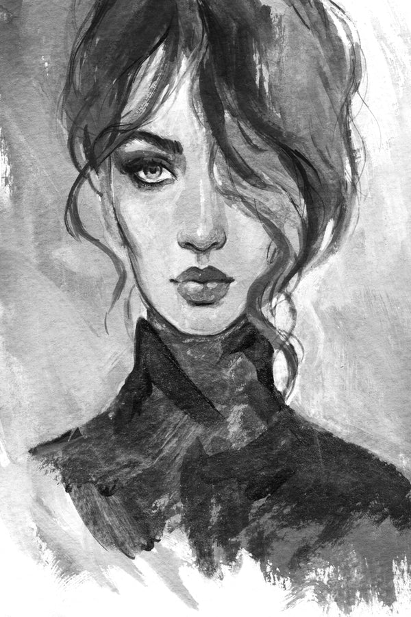 Fashion Woman B&W Watercolor Painting Print 100% Australian Made