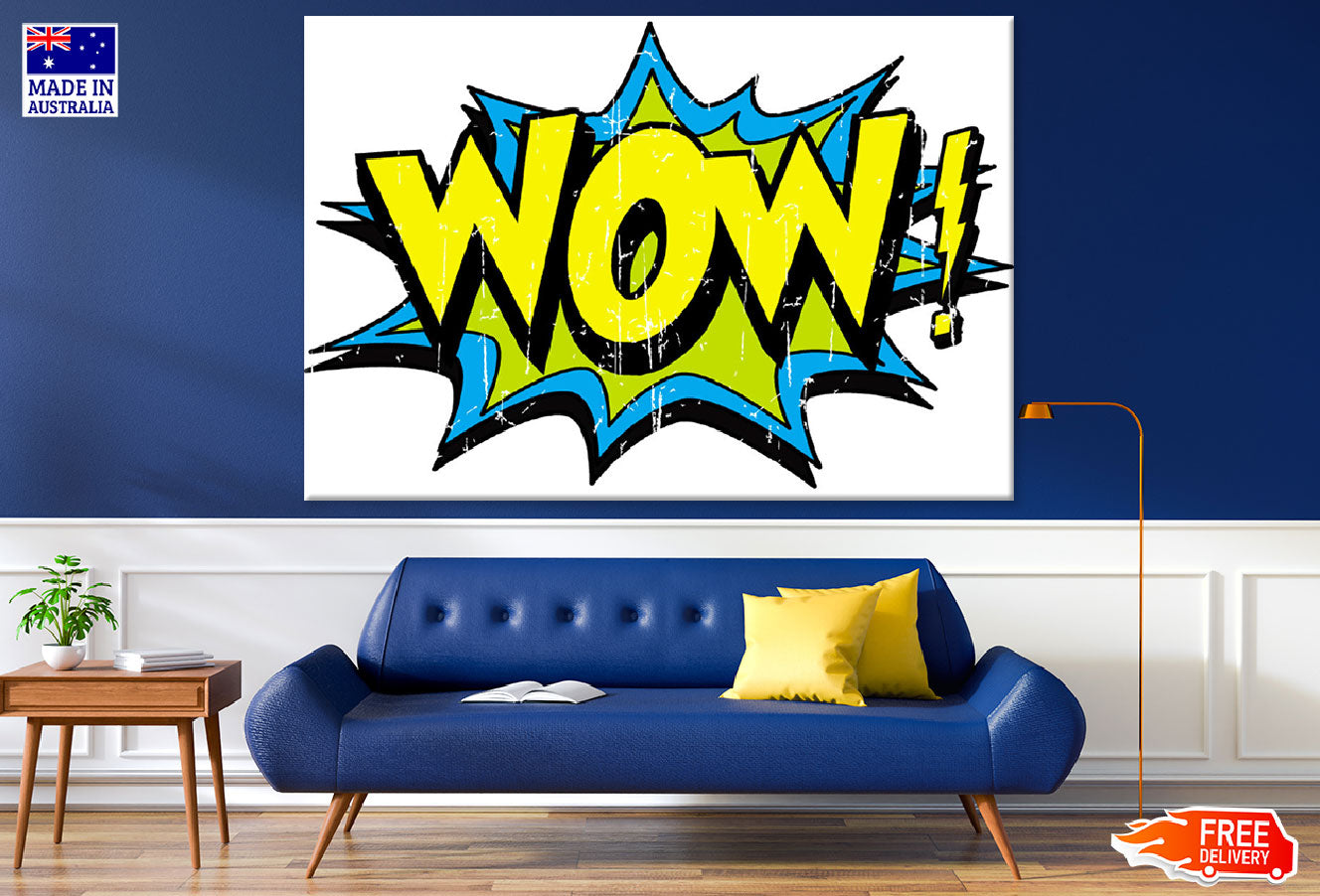 Wow Yellow & Blue Quote Illustration Print 100% Australian Made