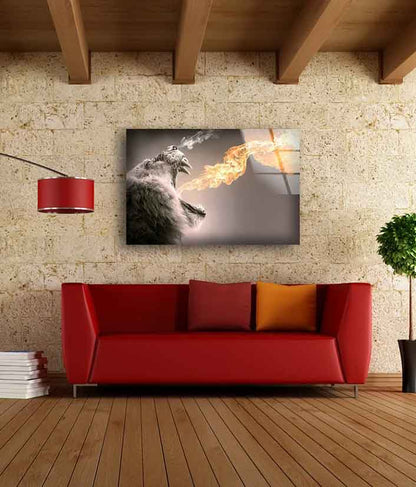 Tiger with Smoke & Fire Photograph Acrylic Glass Print Tempered Glass Wall Art 100% Made in Australia Ready to Hang