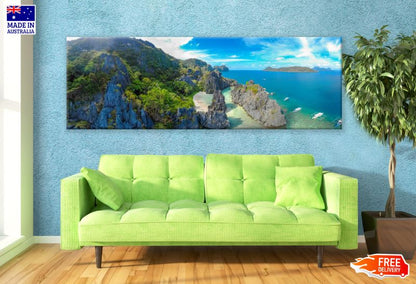 Panoramic Canvas Island & Sea Sky Scenery View Photograph High Quality 100% Australian Made Wall Canvas Print Ready to Hang