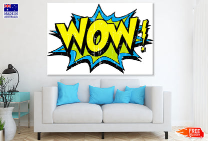 Wow Yellow & Blue Quote Illustration Print 100% Australian Made