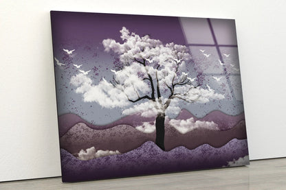 Tree & Mountain Vector Art Design Acrylic Glass Print Tempered Glass Wall Art 100% Made in Australia Ready to Hang