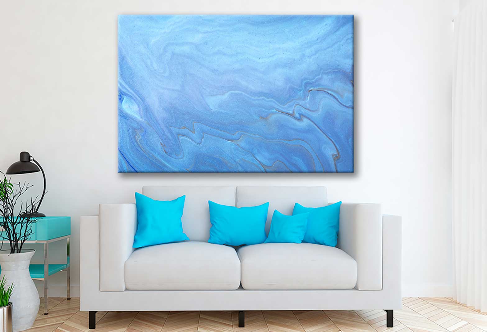 Bella Home Light Blue Fluid Abstract Design Print Canvas Ready to hang