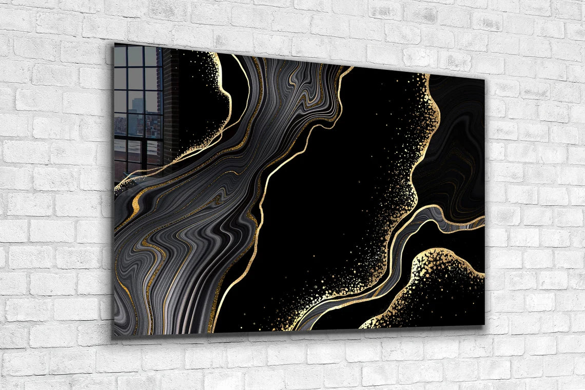 Gold Abstract Marble Print Tempered Glass Wall Art 100% Made in Australia Ready to Hang