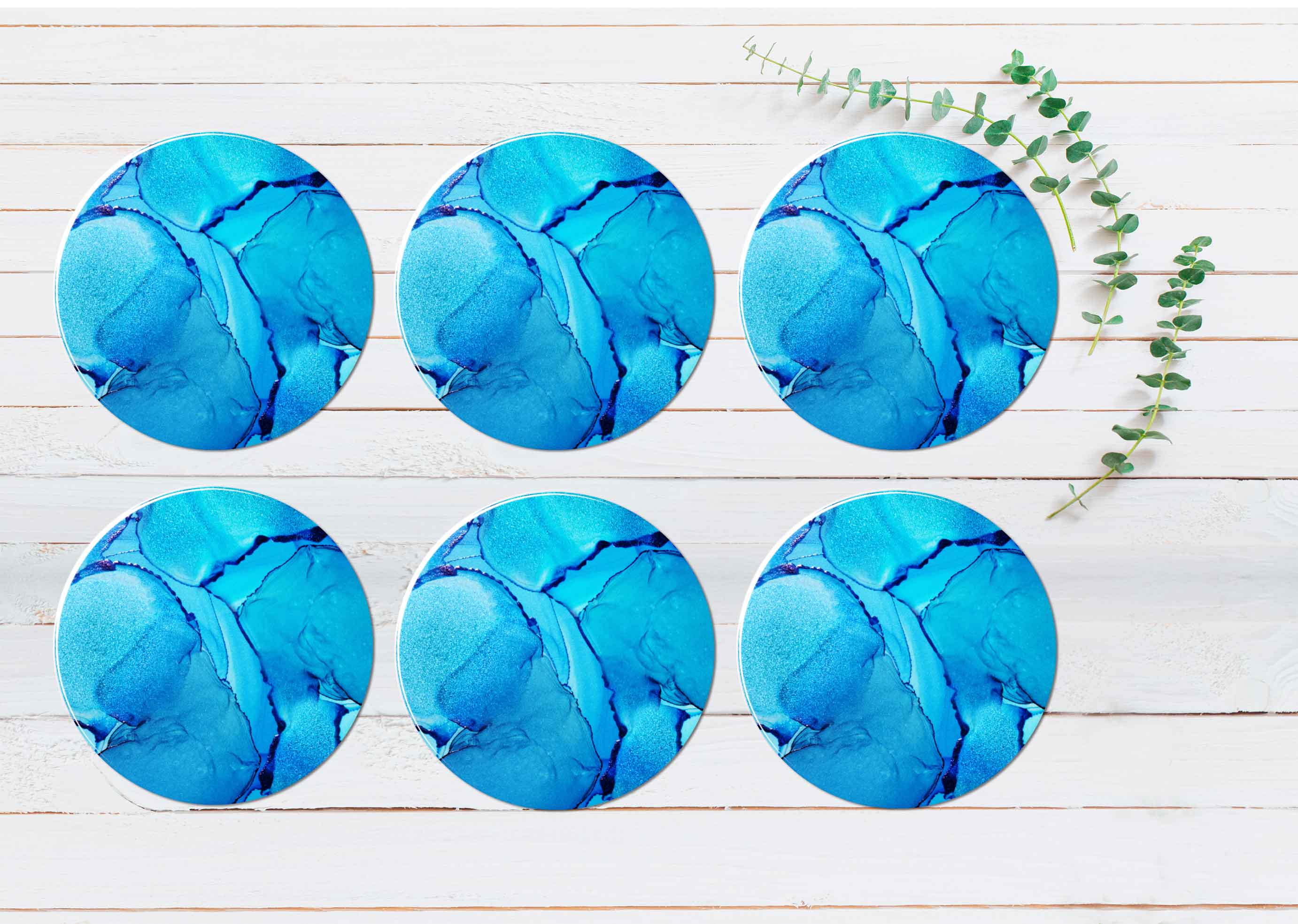 Blue Silver Splash Liquid Abstract Design Coasters Wood & Rubber - Set ...