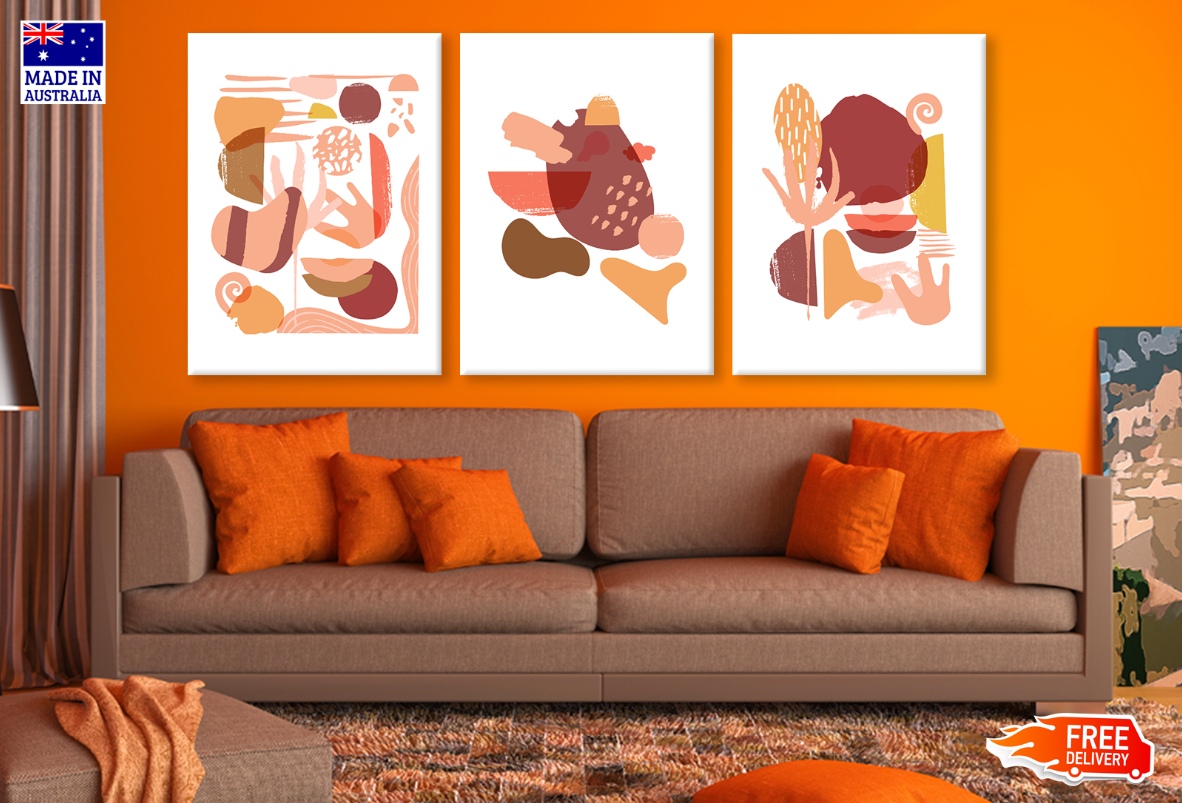 3 Set of Abstract Shapes Design High Quality print 100% Australian made wall Canvas ready to hang
