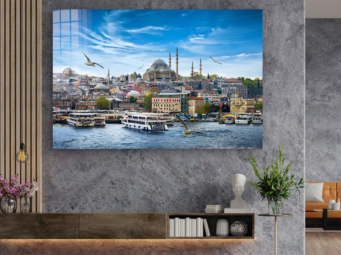 Istanbul City Sea View Print Tempered Glass Wall Art 100% Made in Australia Ready to Hang