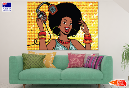 African Girl with Head Phones Illustration Print 100% Australian Made