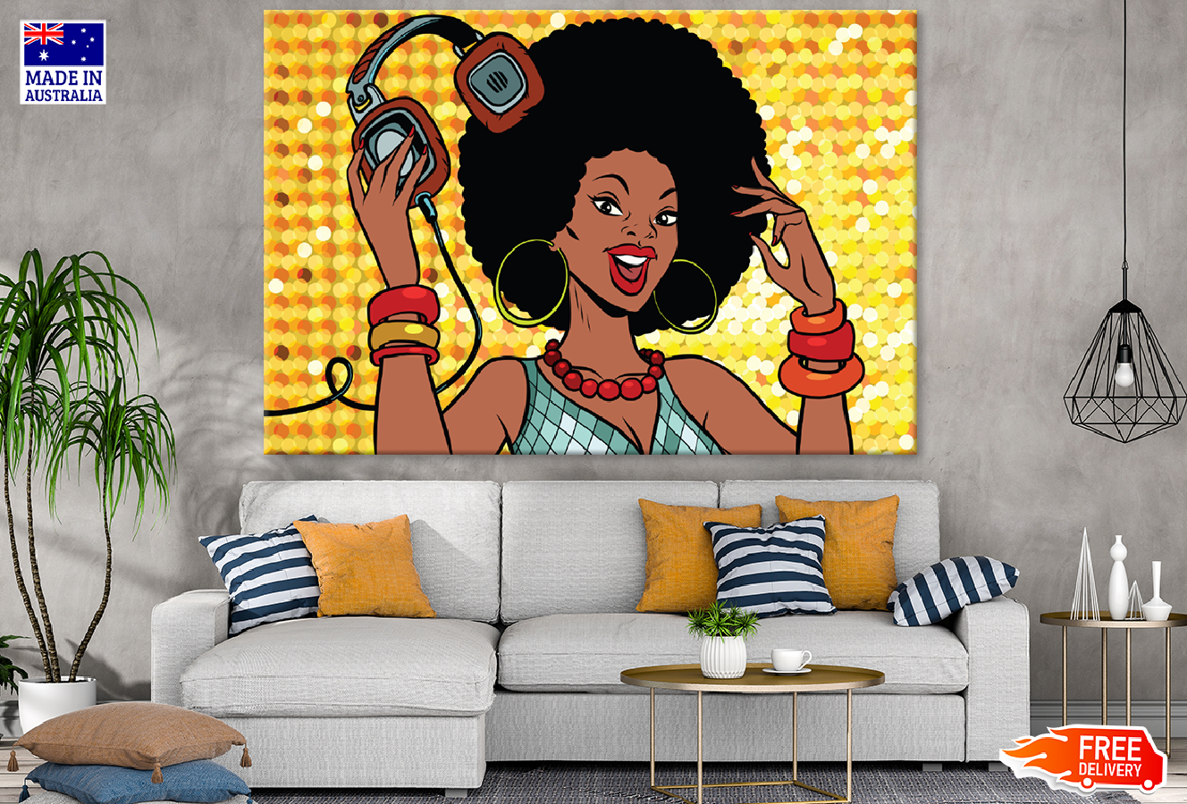 African Girl with Head Phones Illustration Print 100% Australian Made