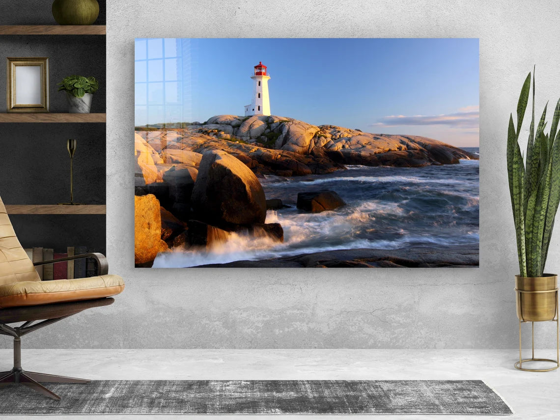 Lighthouse on The Cliff Print Tempered Glass Wall Art 100% Made in Australia Ready to Hang