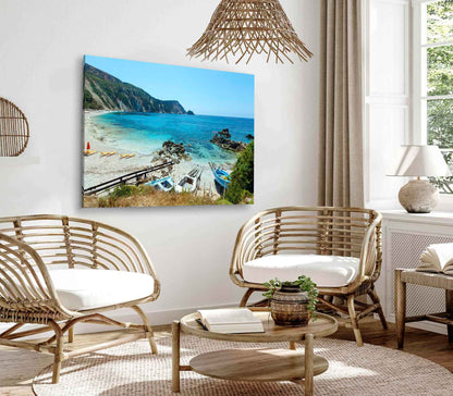 Bella Home Petani Beach Summer View in Greece Print Canvas Ready to hang
