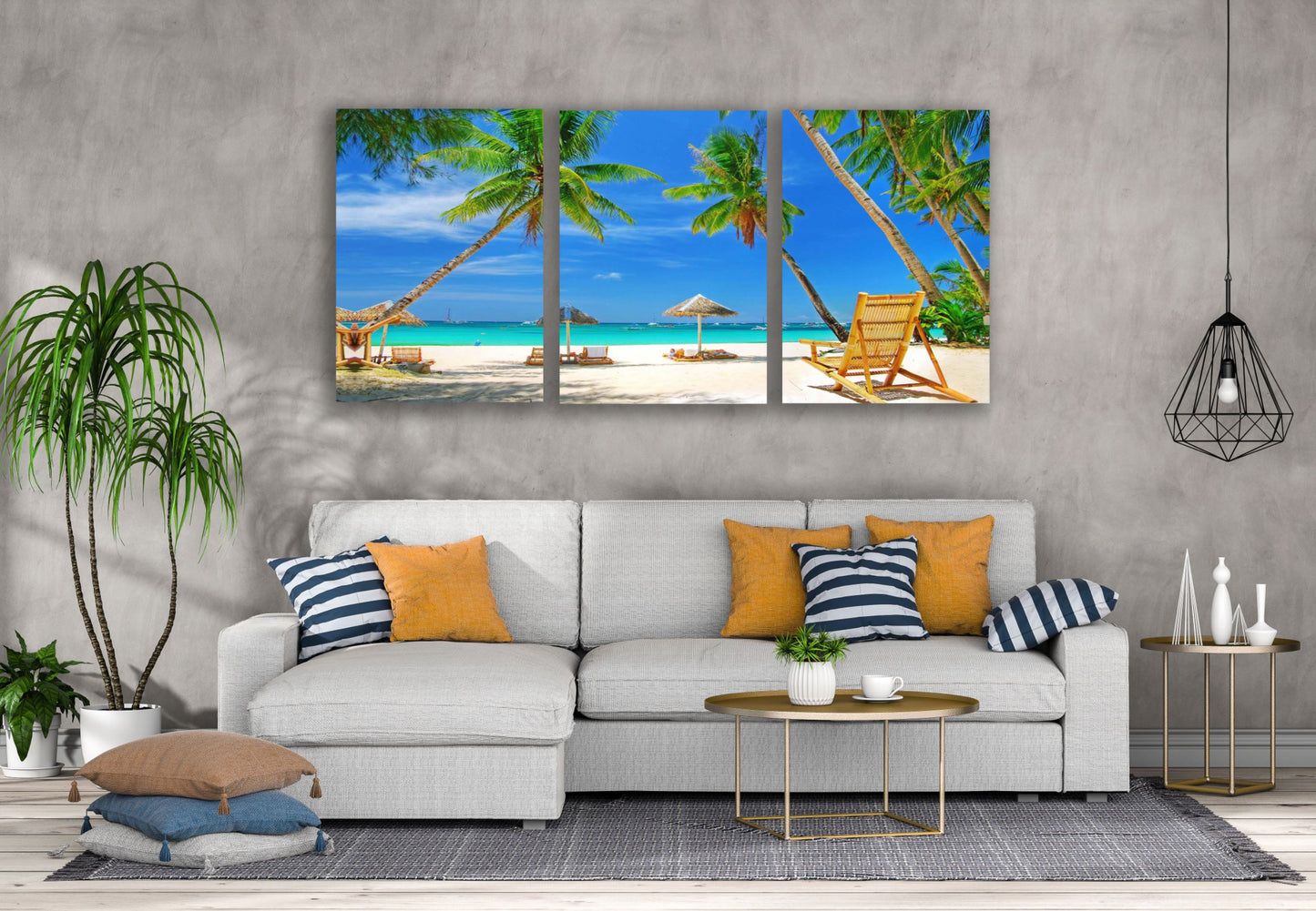 3 Set of Sea & Chairs with Hut Photograph High Quality Print 100% Australian Made Wall Canvas Ready to Hang