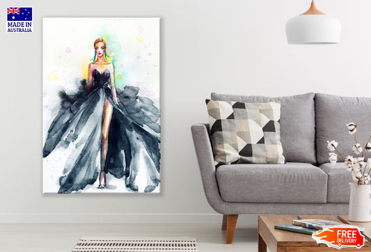 Black Fashion Dress Woman Watercolor Painting Print 100% Australian Made