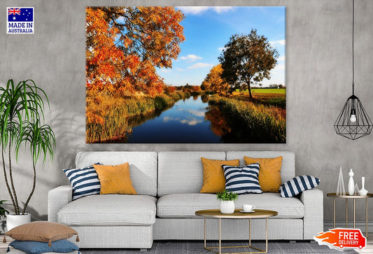 Canal in Field with Autumn Trees Photograph Print 100% Australian Made